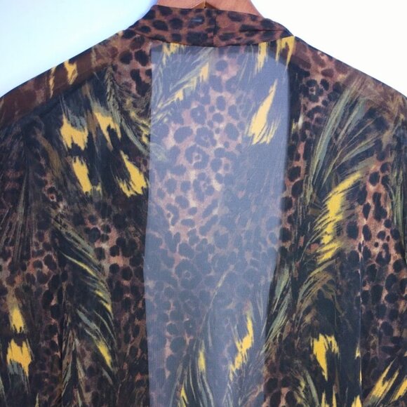 Susan Graver Open Cardigan Topper Kimono Plus Size 2X Sheer Leopard Print Brown - Picture 8 of 9